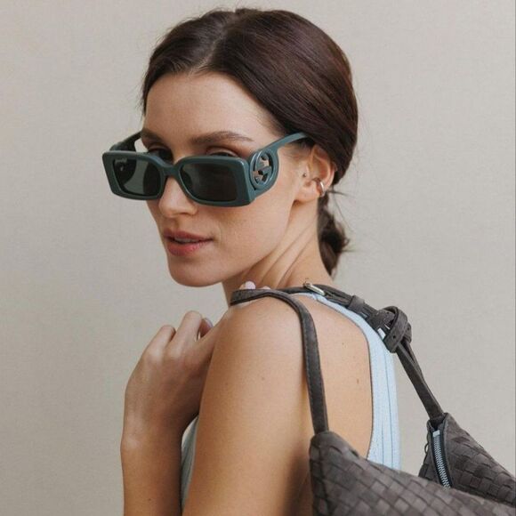 NEW Gucci GG1325S 003 Grey Smoke Grey Rectangle Women Sunglasses - Picture 1 of 14